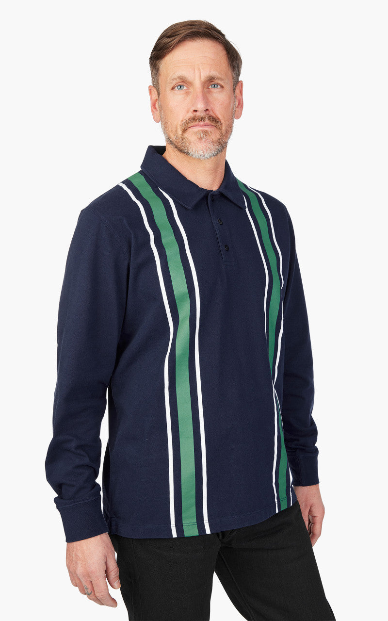 Edwin Club Stripes Polo LS Jersey Maritime Blue
