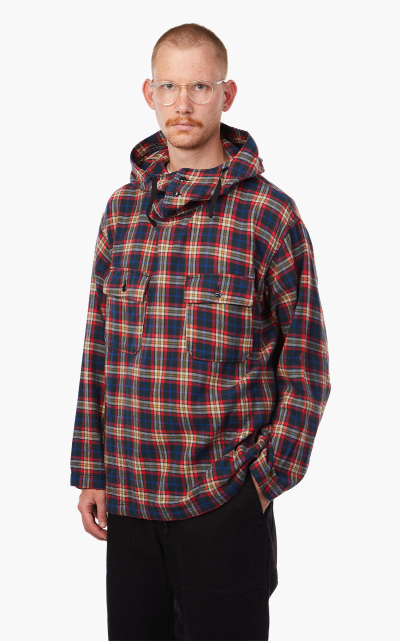 Engineered Garments Cagoule Shirt Navy/Red/White Cotton Flannel Plaid