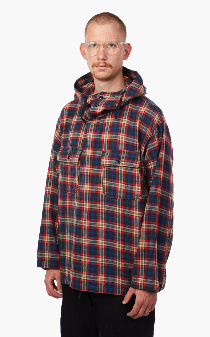 Engineered Garments Cagoule Shirt Navy/Red/White Cotton Flannel Plaid