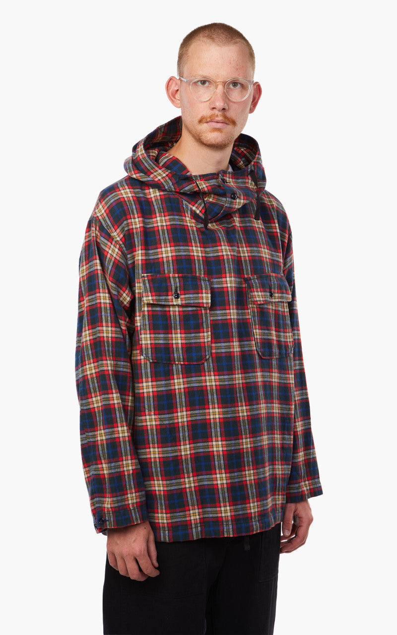 Engineered Garments Cagoule Shirt Navy/Red/White Cotton Flannel Plaid