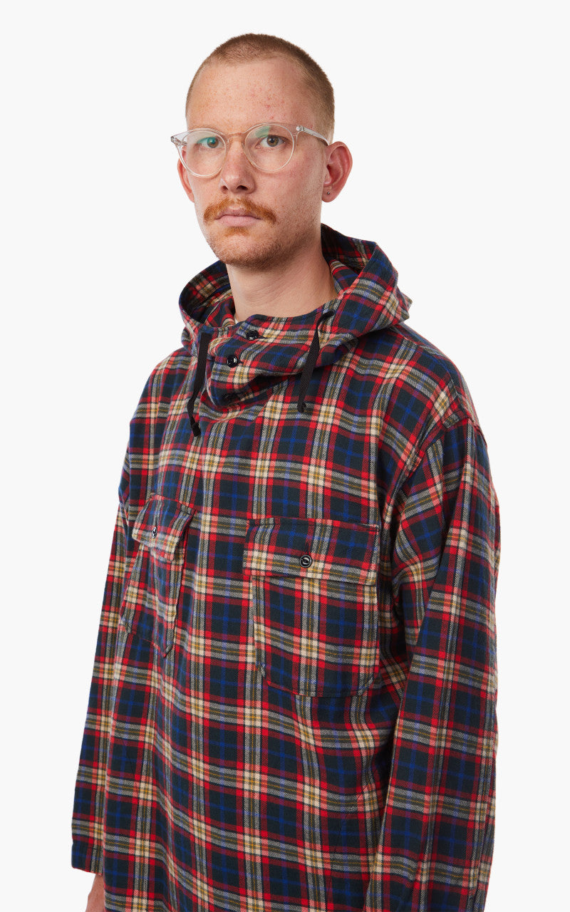 Engineered Garments Cagoule Shirt Navy/Red/White Cotton Flannel Plaid