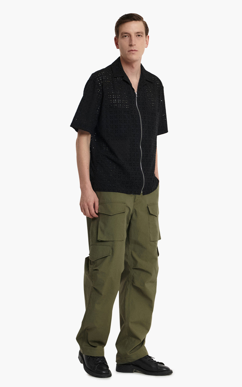 Eastlogue Mechanic Zip-Up Half Shirt Black Crochet