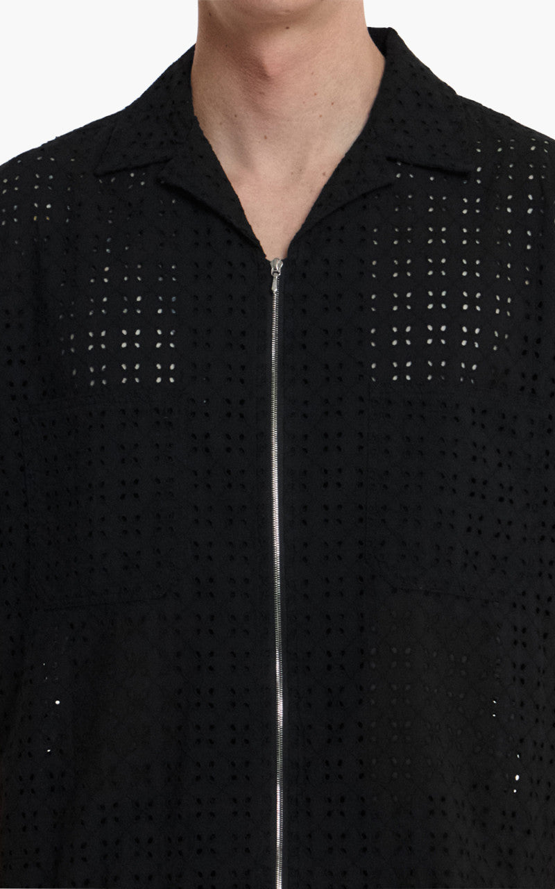 Eastlogue Mechanic Zip-Up Half Shirt Black Crochet