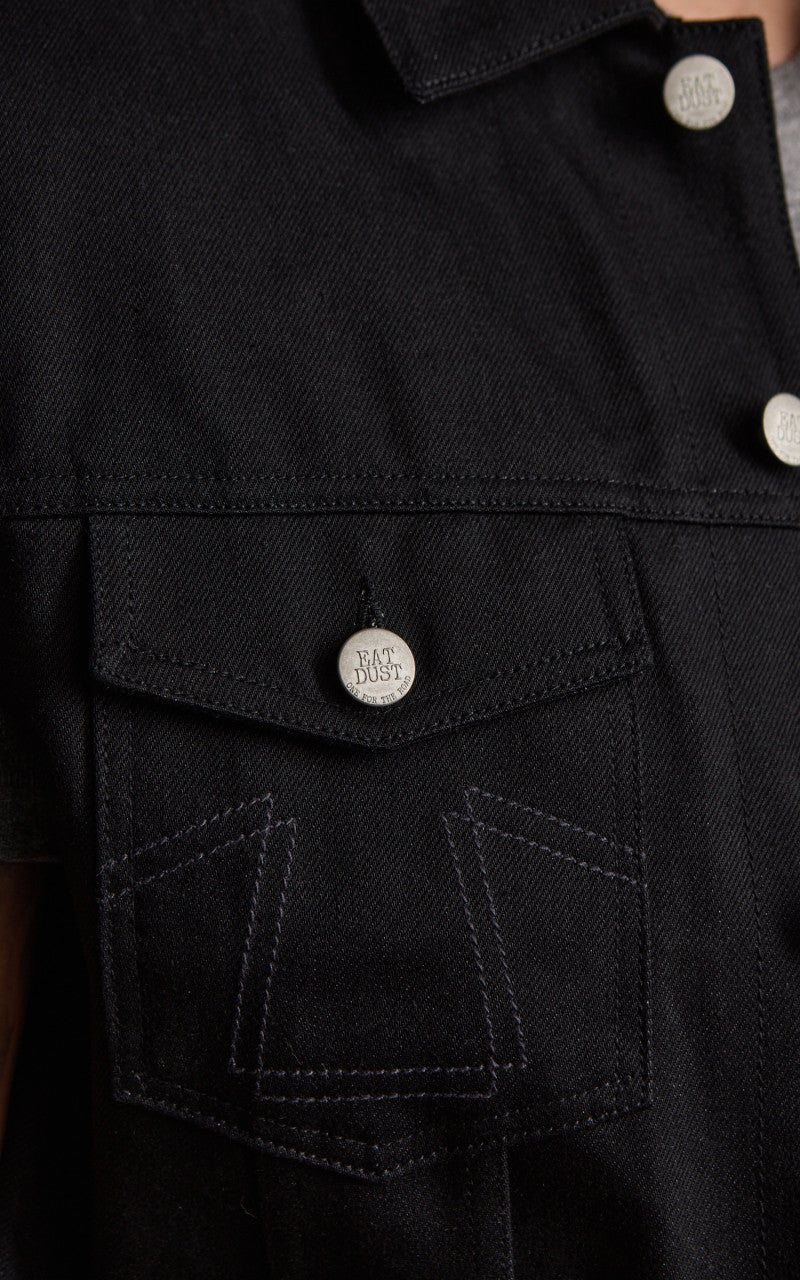 Eat Dust Fit 736 Biker Denim Vest Heavier Black 14oz