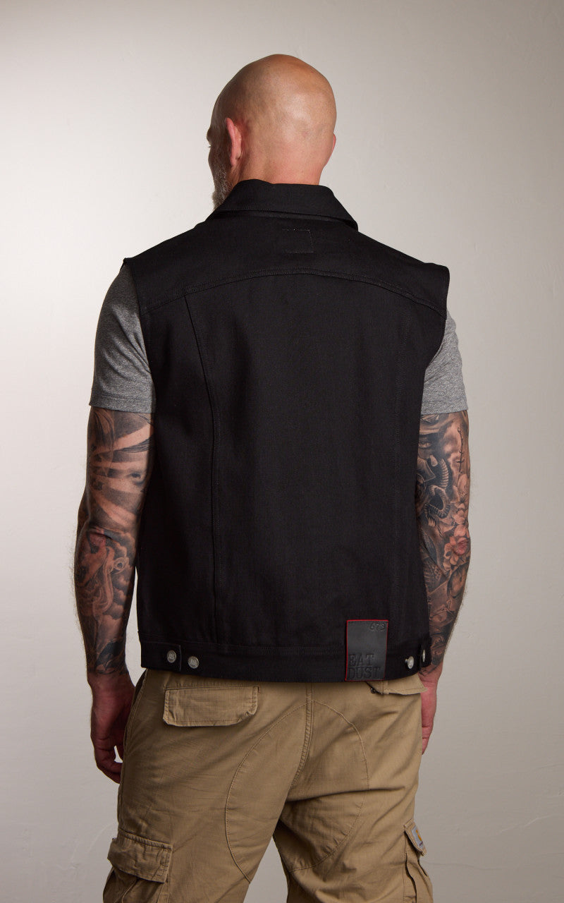 Eat Dust Fit 736 Biker Denim Vest Heavier Black 14oz