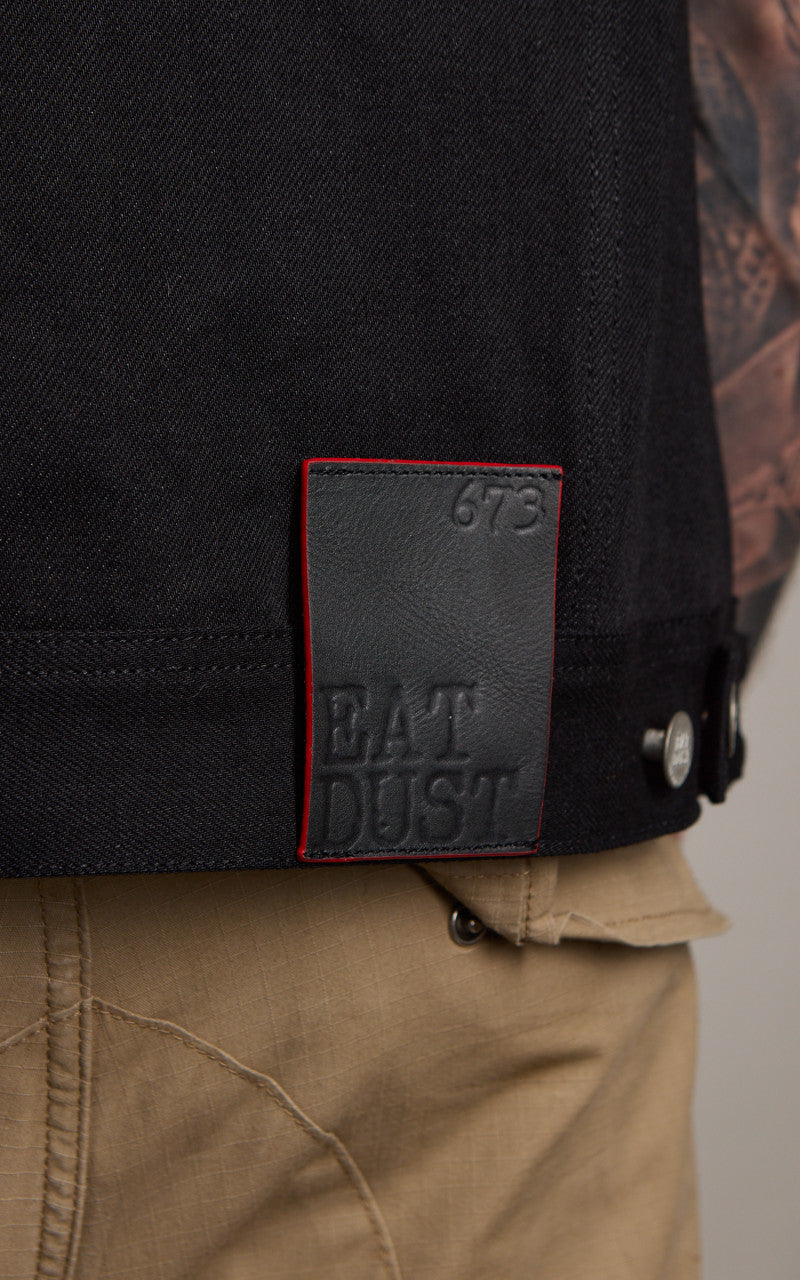 Eat Dust Fit 736 Biker Denim Vest Heavier Black 14oz