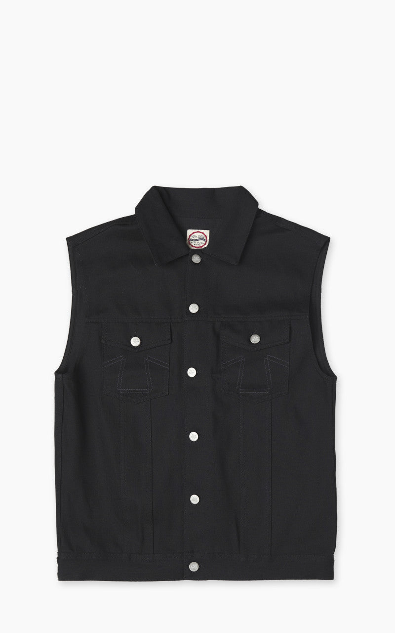 Eat Dust Fit 736 Biker Denim Vest Heavier Black 14oz