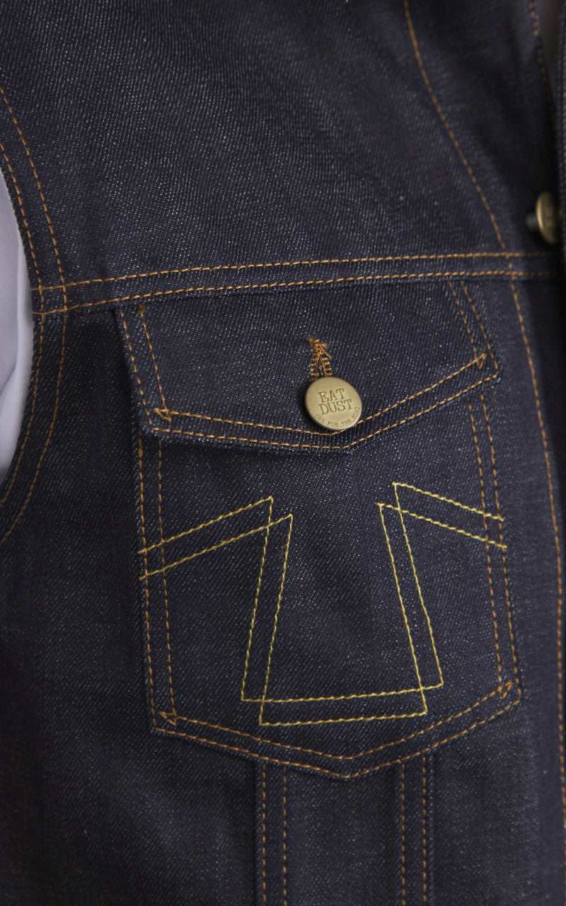 Eat Dust Fit 736 Biker Denim Vest Indigo Blue 13.75oz
