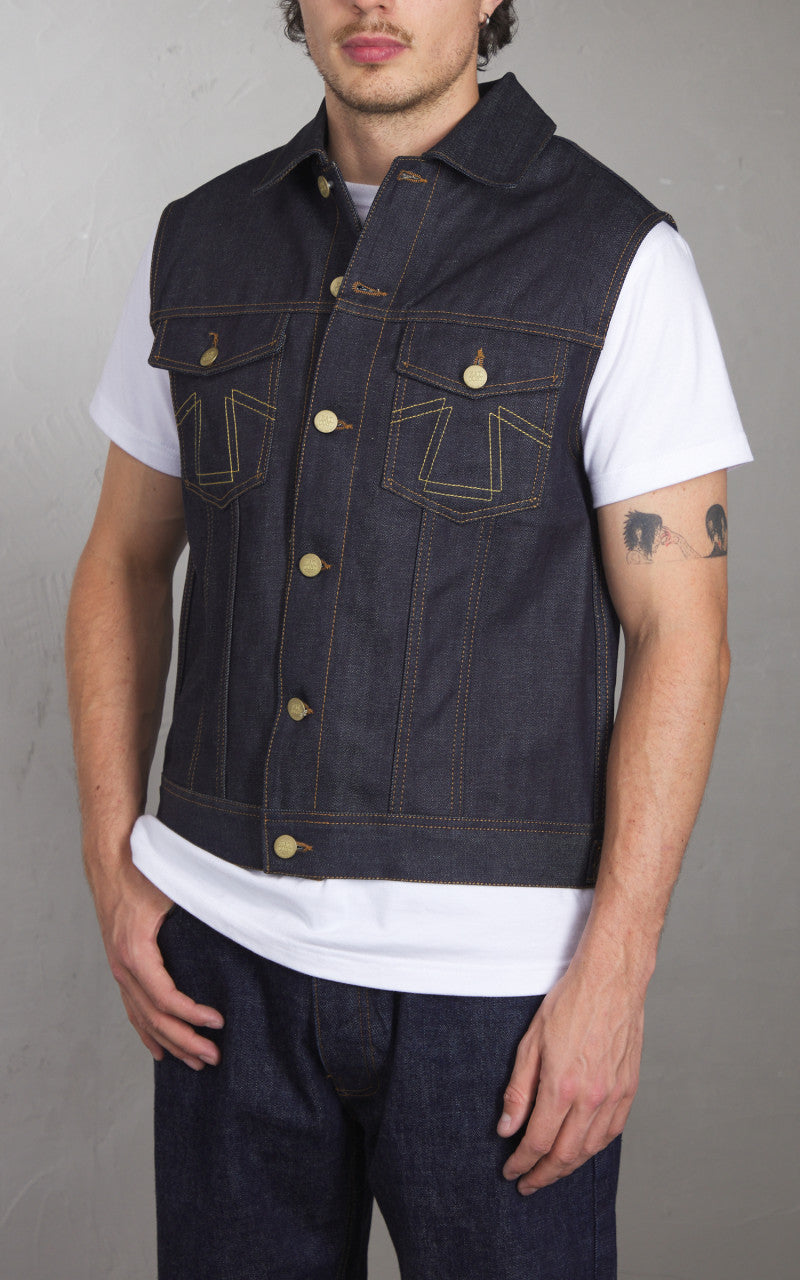 Eat Dust Fit 736 Biker Denim Vest Indigo Blue 13.75oz