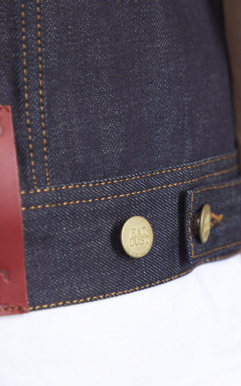 Eat Dust Fit 736 Biker Denim Vest Indigo Blue 13.75oz