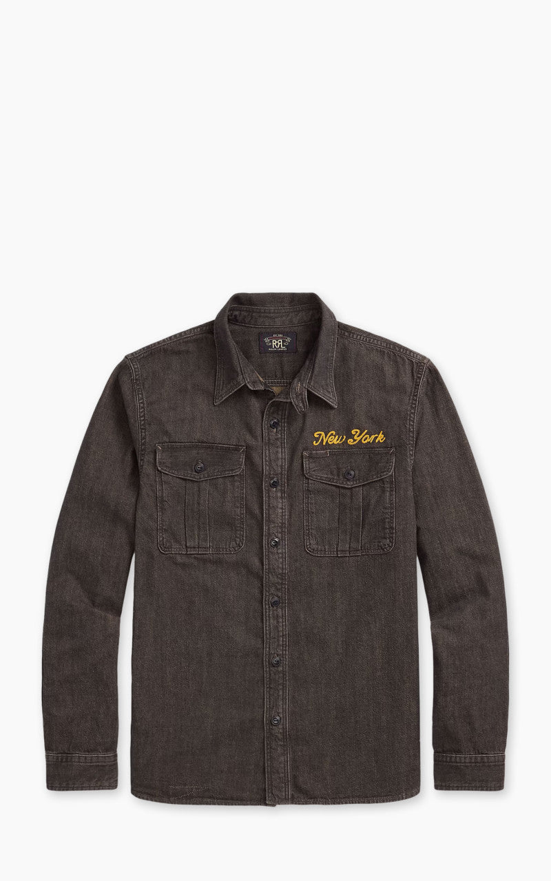 RRL Embroidered Denim Workshirt Washed Black