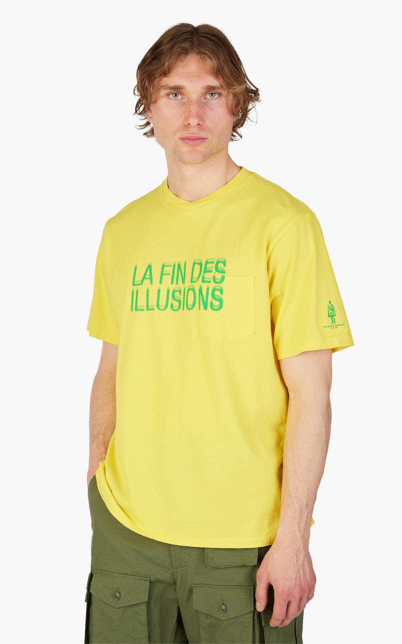 Engineered Garments Printed Cross Crew Neck Pocket T-Shirt Illusion Yellow