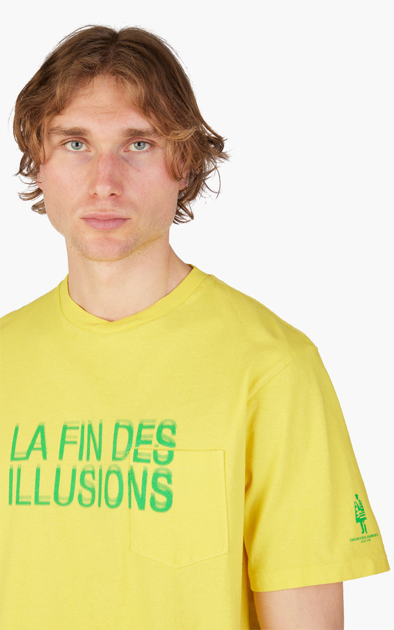 Engineered Garments Printed Cross Crew Neck Pocket T-Shirt Illusion Yellow