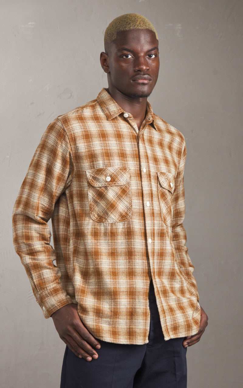 FOB Factory F3503 Nel Work Shirt Ombre Checked Khaki