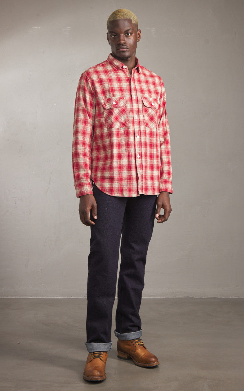 FOB Factory F3503 Nel Work Shirt Ombre Checked Red