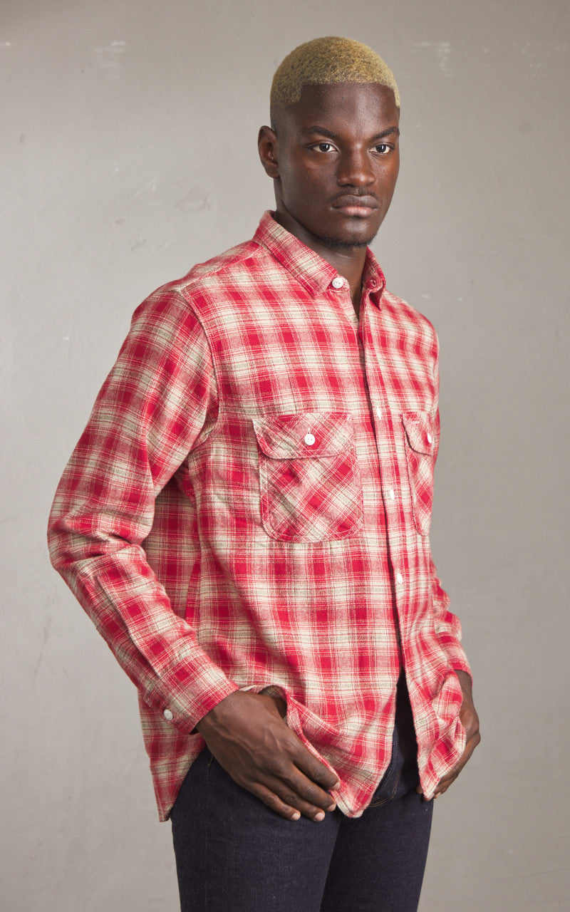 FOB Factory F3503 Nel Work Shirt Ombre Checked Red