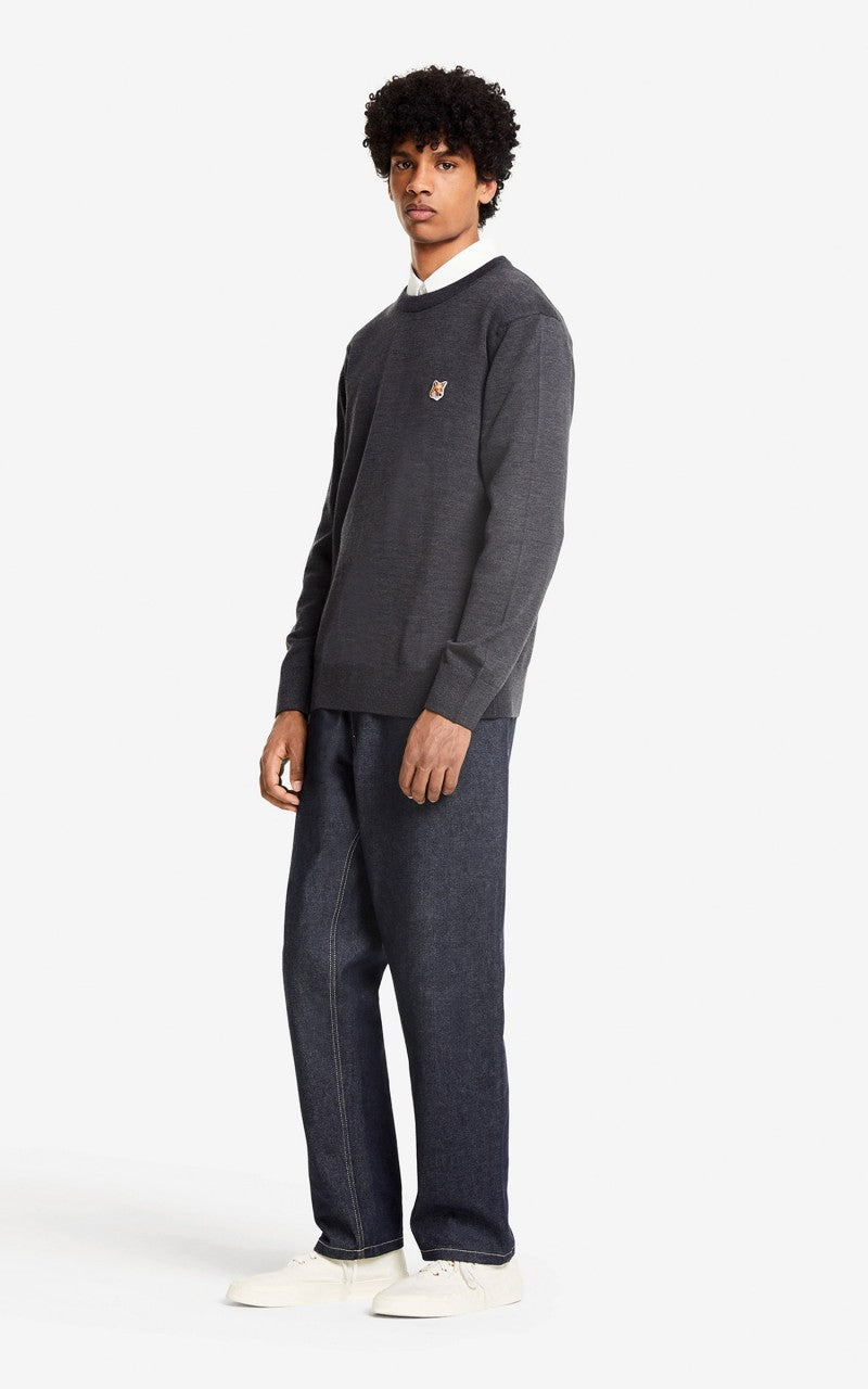 Maison Kitsuné Regular R-Neck Sweatshirt Fox Head Patch Anthracite Melange