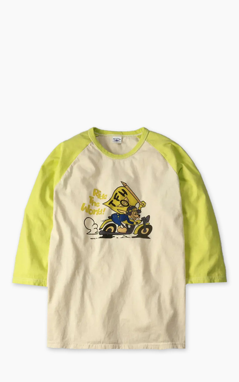 The Flat Head FN-TSRB-003 Raglan Qaurter Sleeve R.T.W. Ivory/Yellow
