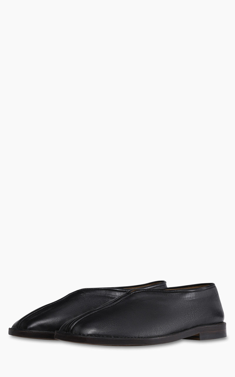 Lemaire Flat Piped Slippers Shiny Nappa Leather Black