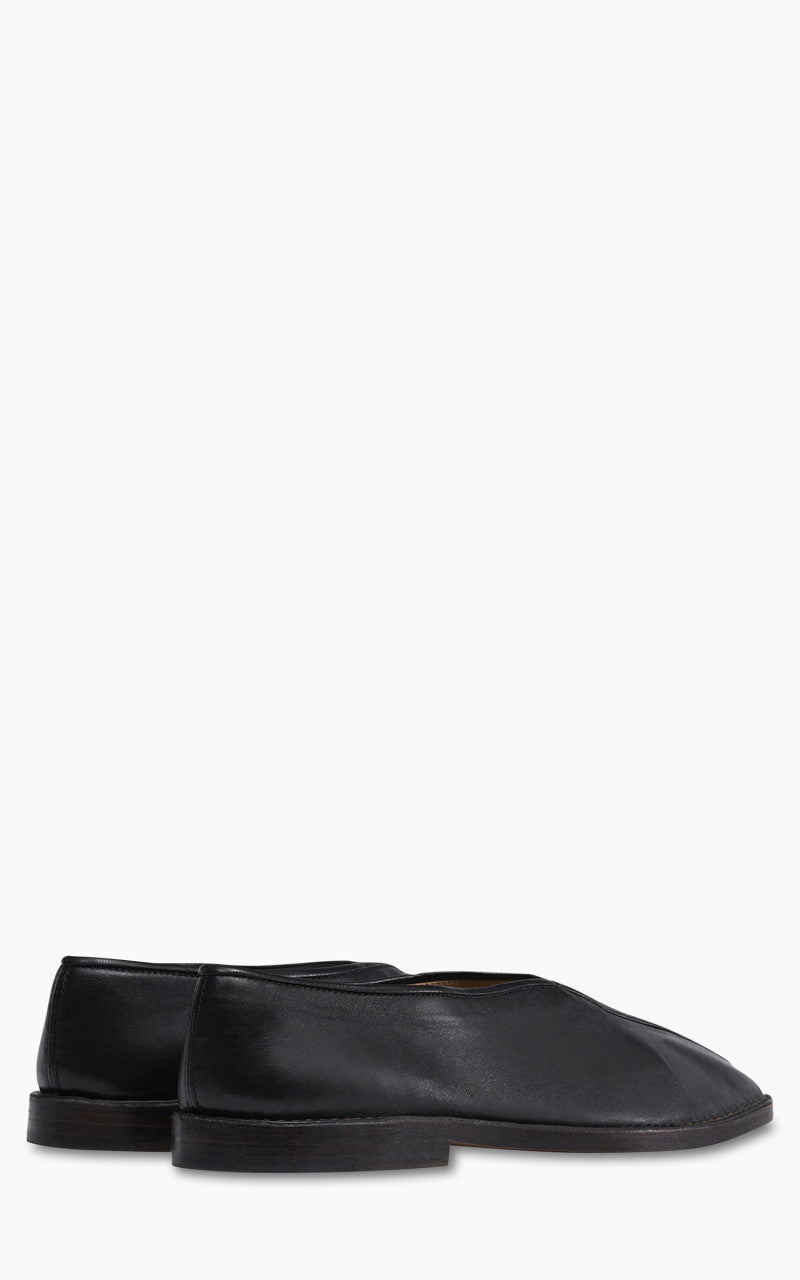 Lemaire Flat Piped Slippers Shiny Nappa Leather Black