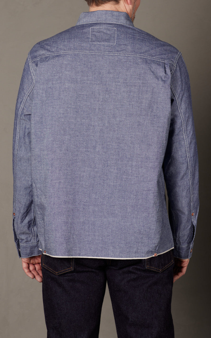 FOB Factory F3487 Chambray Selvedge Pullover Shirt Blue