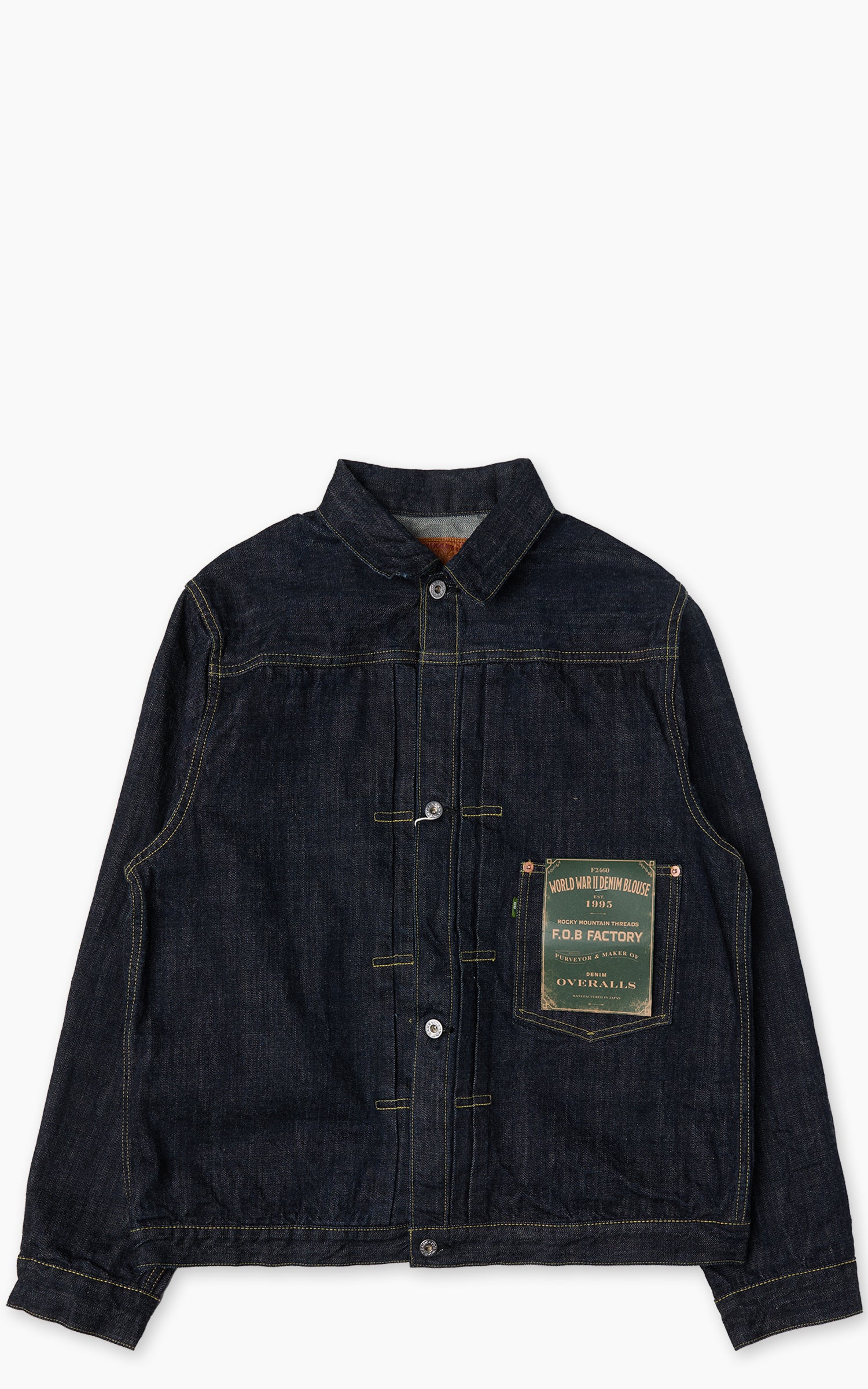 FOB Factory F2460 WWII Type 1 Selvedge Denim Jacket Rinsed Indigo