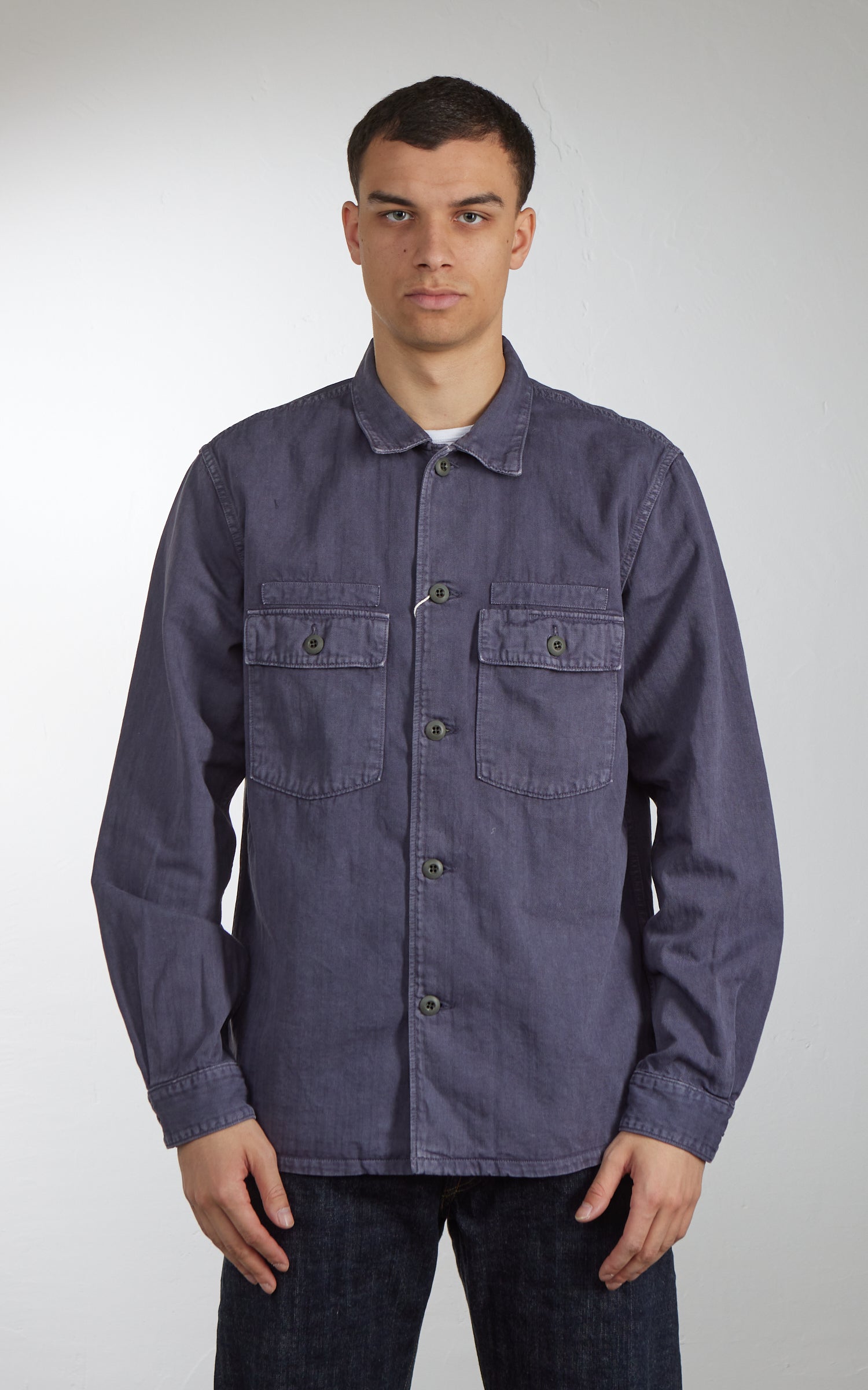 FOB Factory F2461 Herringbone Fatigue Jacket Navy