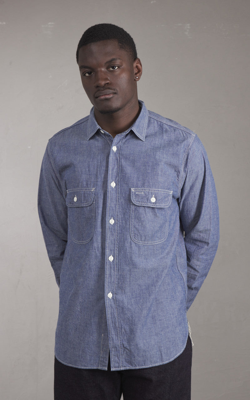 FOB Factory F3494 Selvedge Chambray Work Shirt Blue