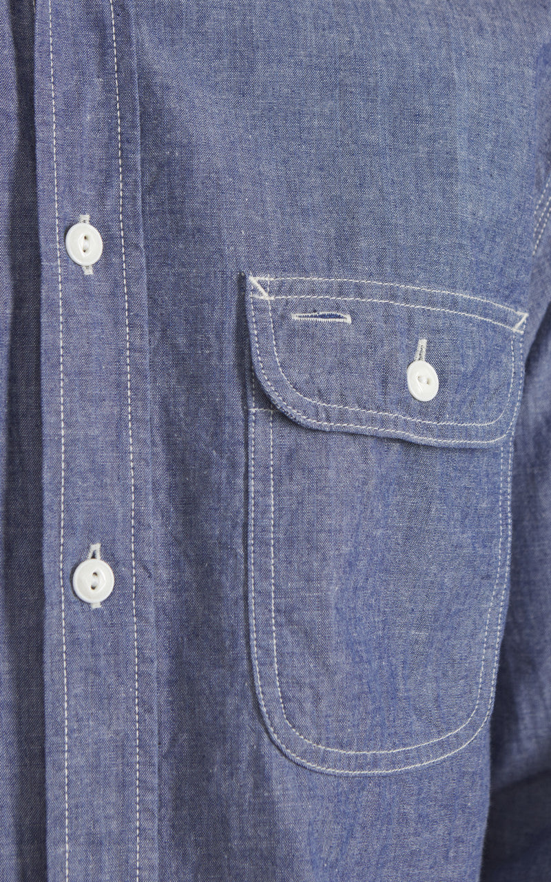 FOB Factory F3494 Selvedge Chambray Work Shirt Blue