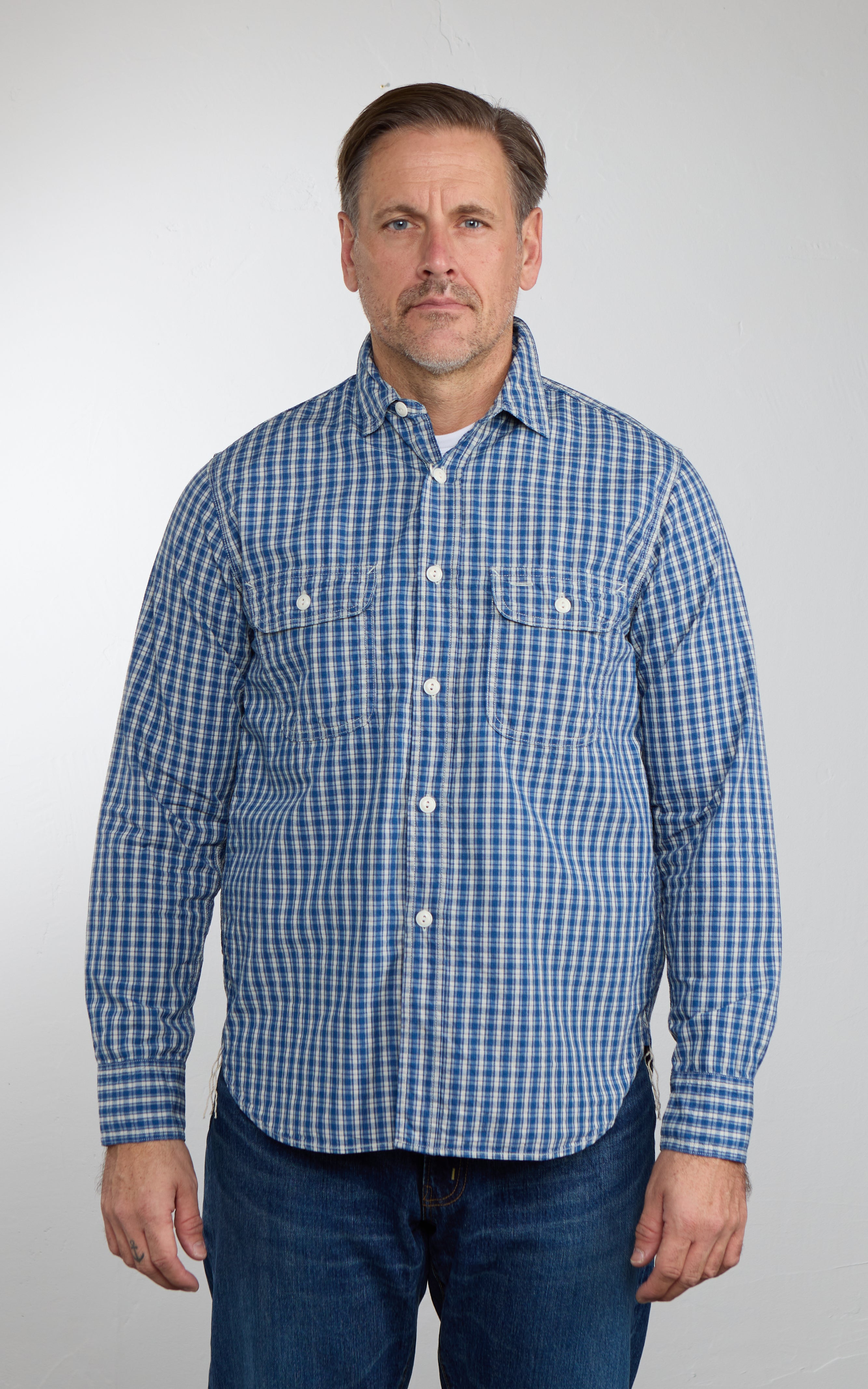 FOB Factory F3516 Work Shirt Indigo Check