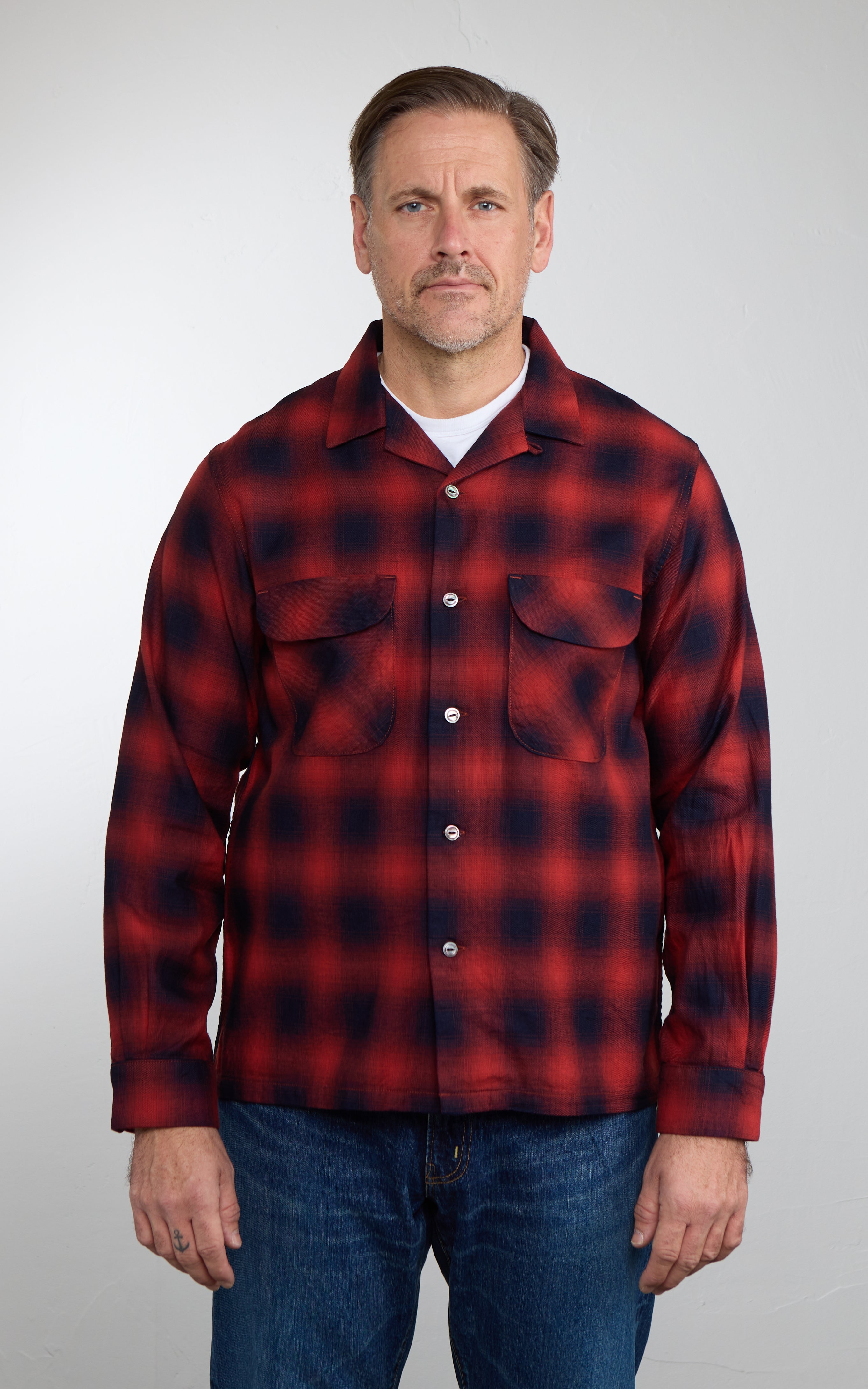 FOB Factory F3519 Open Collar Shirt Red Check