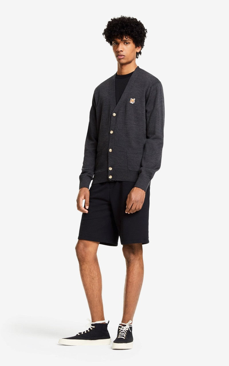 Maison Kitsuné Fox Head Patch Classic Cardigan Anthracite Melange