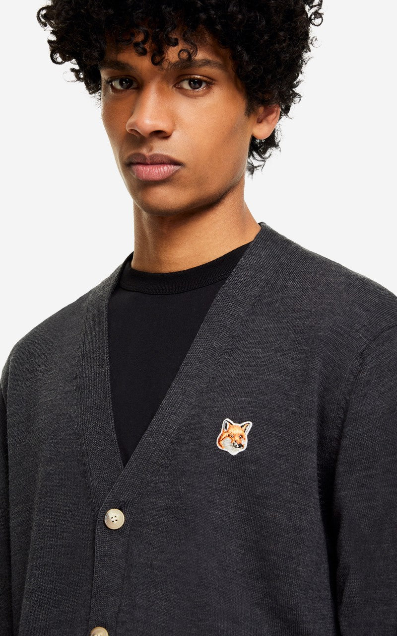 Maison Kitsuné Fox Head Patch Classic Cardigan Anthracite Melange