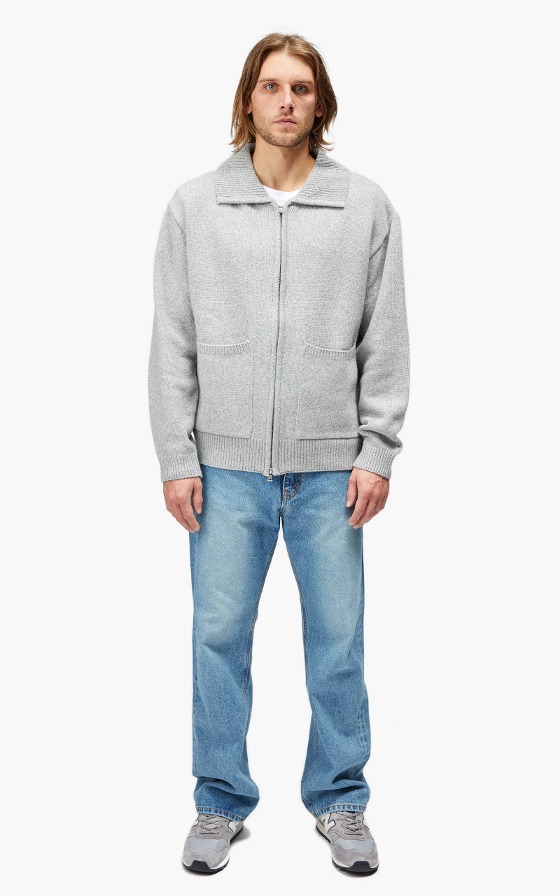 FrizmWORKS Wool Collar Zip Up Knit Cardigan Grey