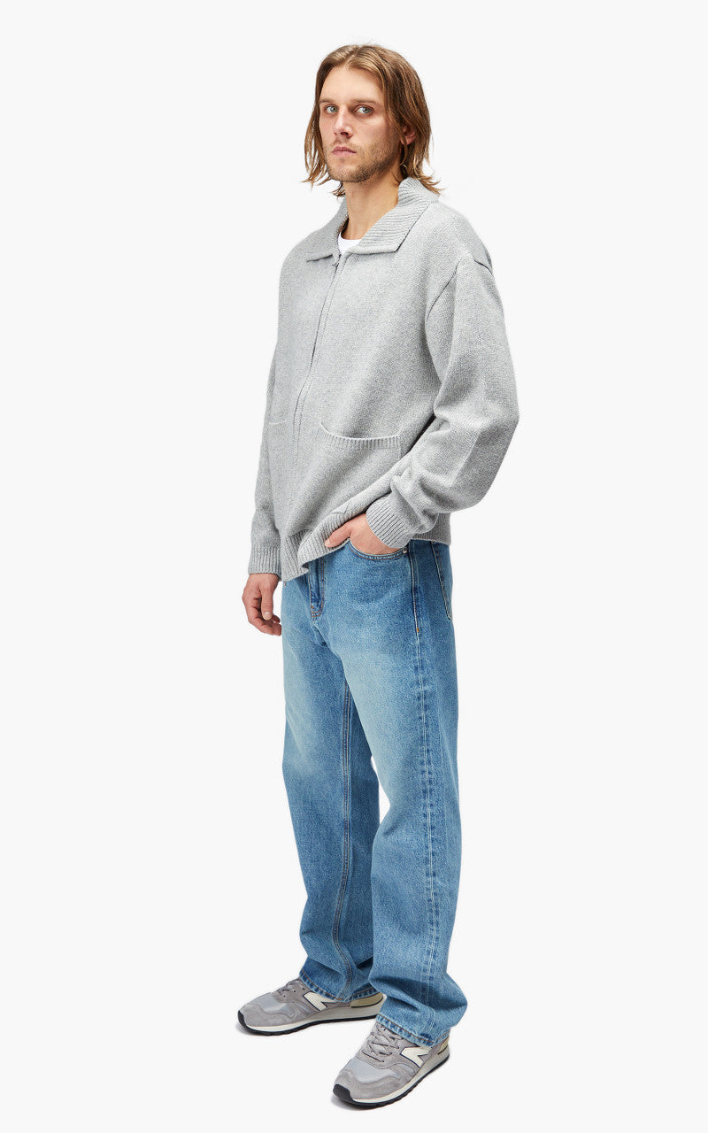 FrizmWORKS Wool Collar Zip Up Knit Cardigan Grey