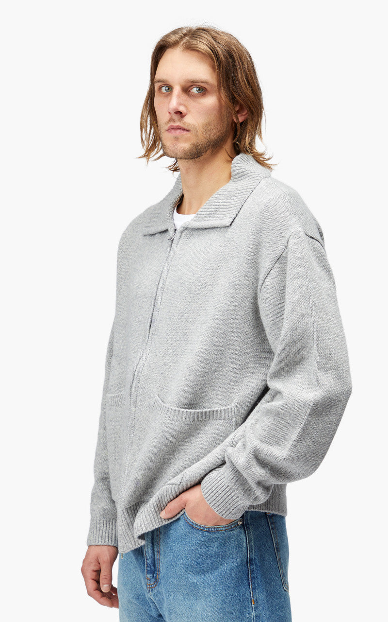 FrizmWORKS Wool Collar Zip Up Knit Cardigan Grey