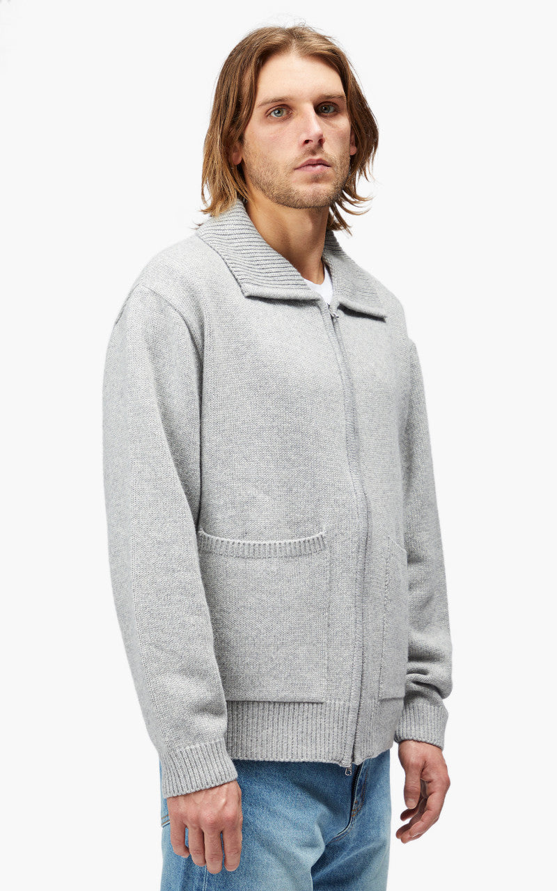 FrizmWORKS Wool Collar Zip Up Knit Cardigan Grey