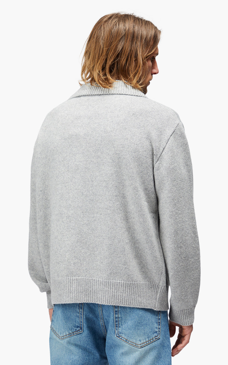 FrizmWORKS Wool Collar Zip Up Knit Cardigan Grey