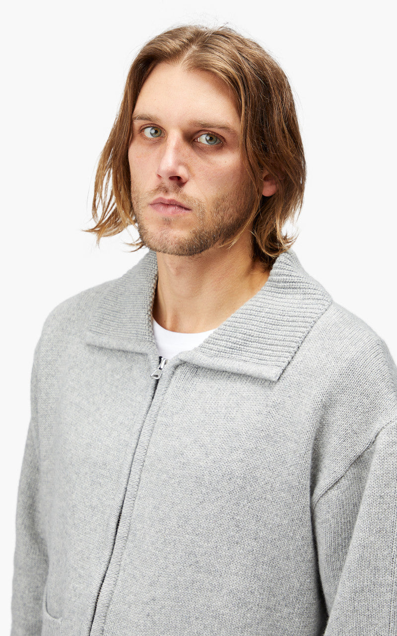 FrizmWORKS Wool Collar Zip Up Knit Cardigan Grey