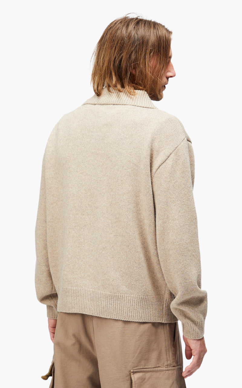 FrizmWORKS Wool Collar Zip Up Knit Cardigan Oatmeal