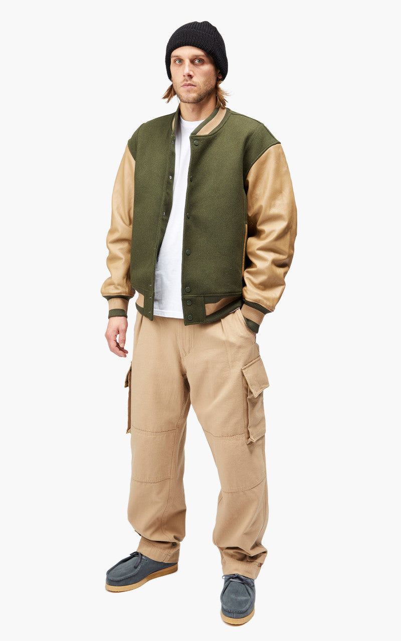 FrizmWORKS Leather Varsity Jacket Olive