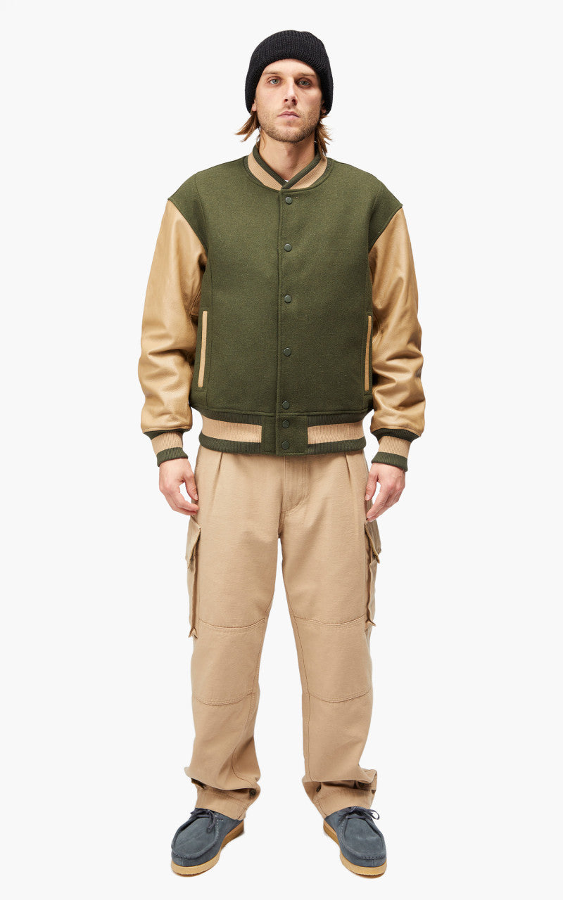 FrizmWORKS Leather Varsity Jacket Olive