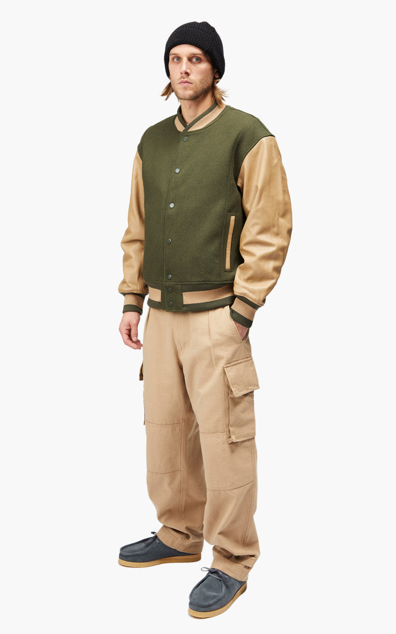 FrizmWORKS Leather Varsity Jacket Olive