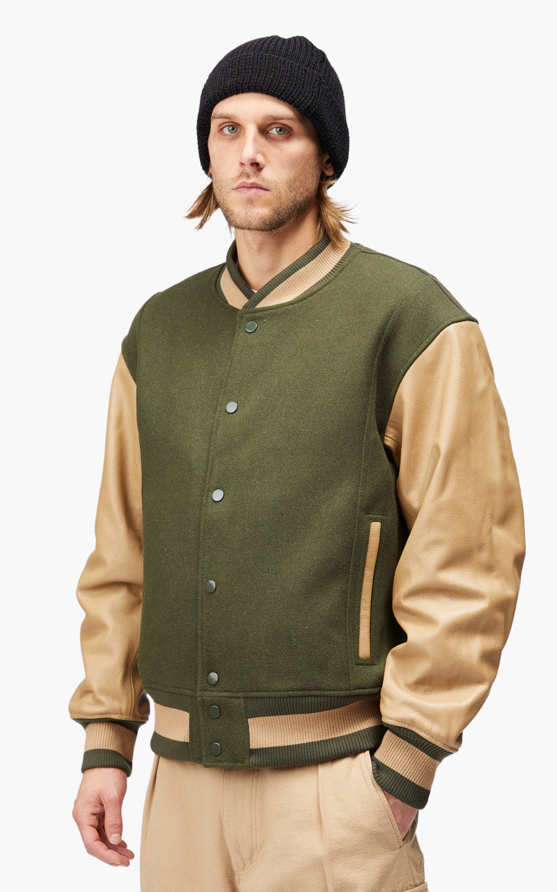FrizmWORKS Leather Varsity Jacket Olive