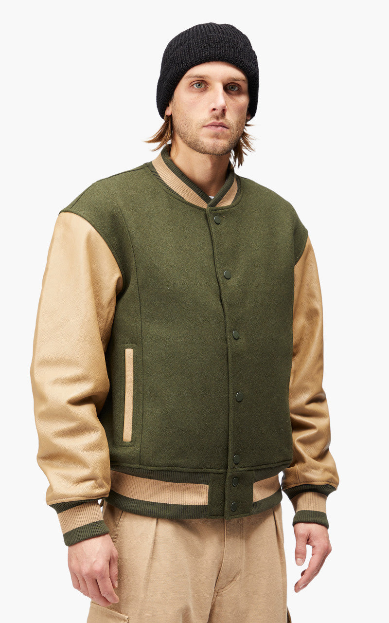 FrizmWORKS Leather Varsity Jacket Olive