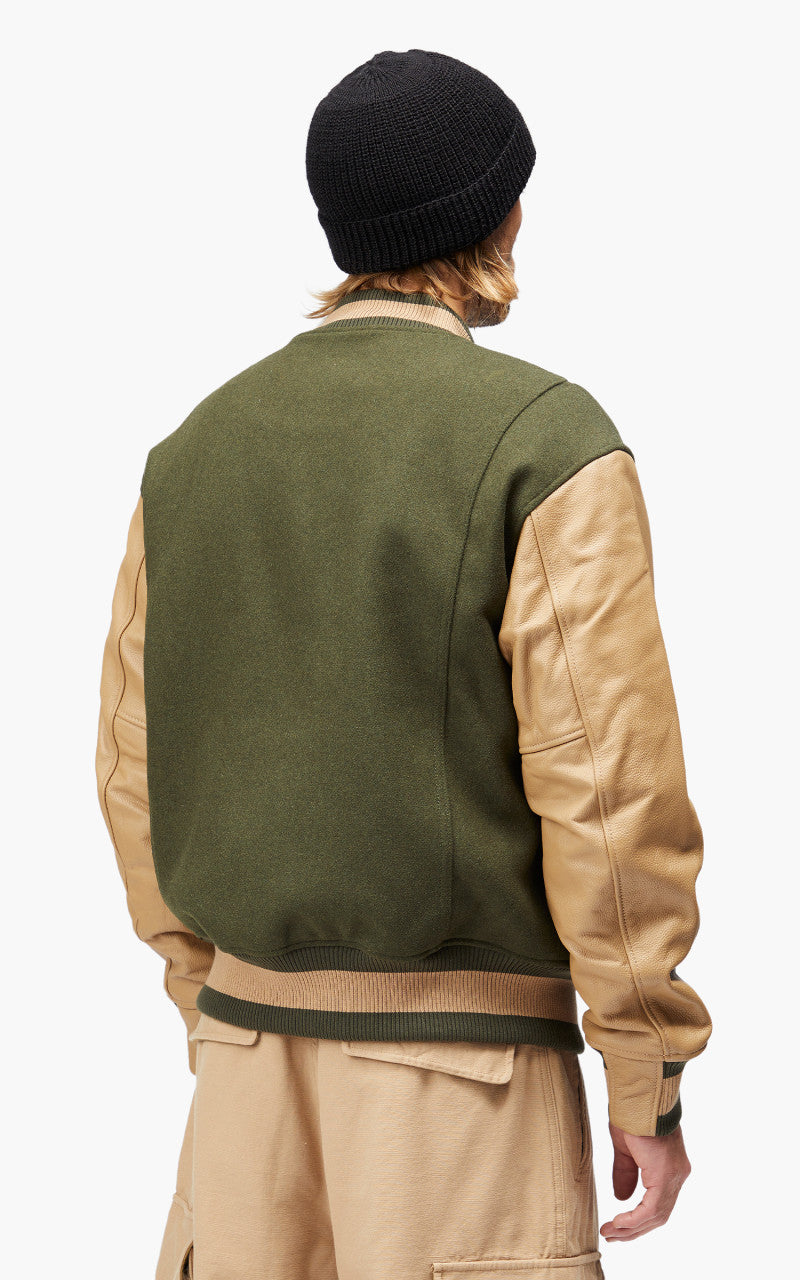 FrizmWORKS Leather Varsity Jacket Olive