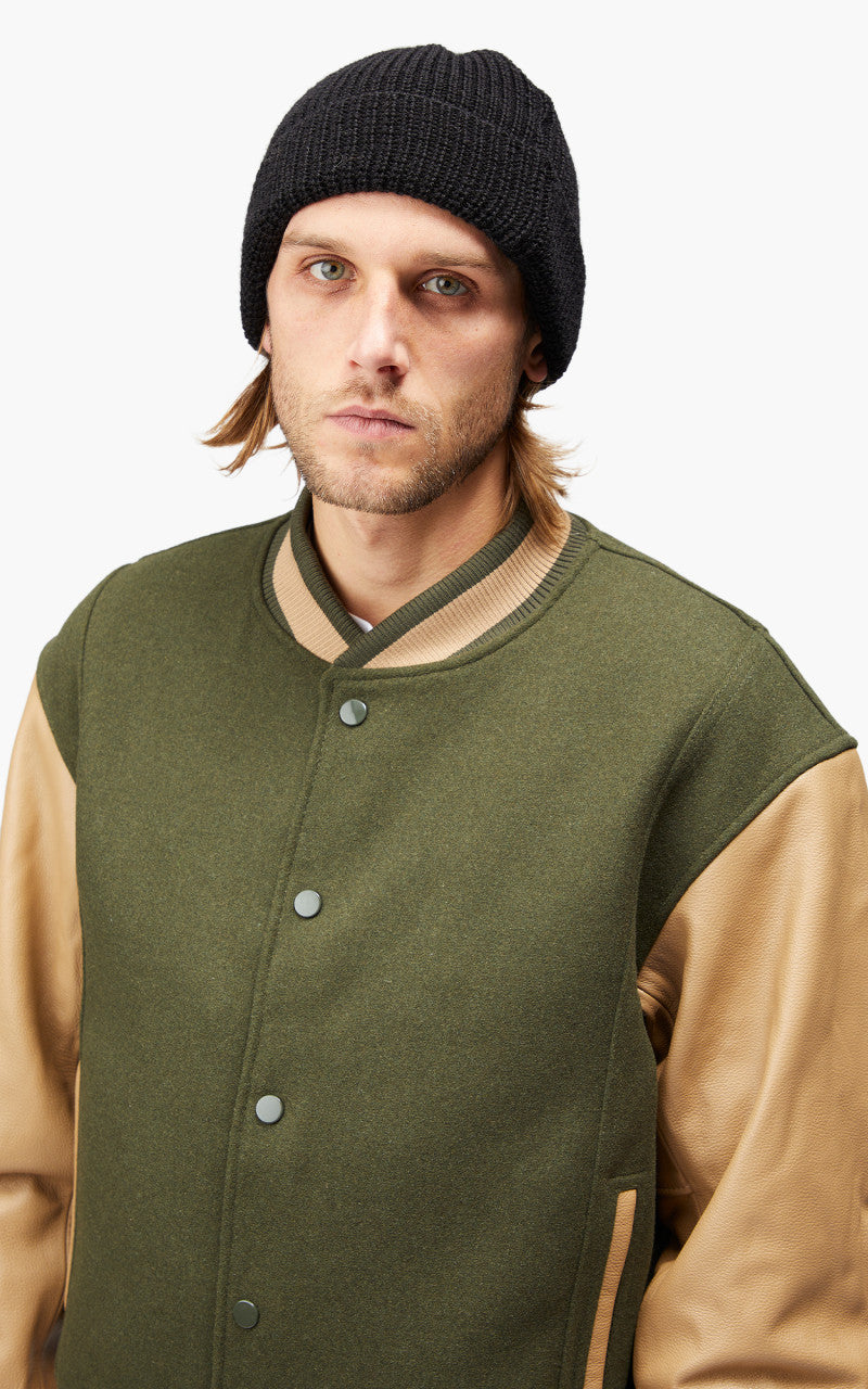 FrizmWORKS Leather Varsity Jacket Olive