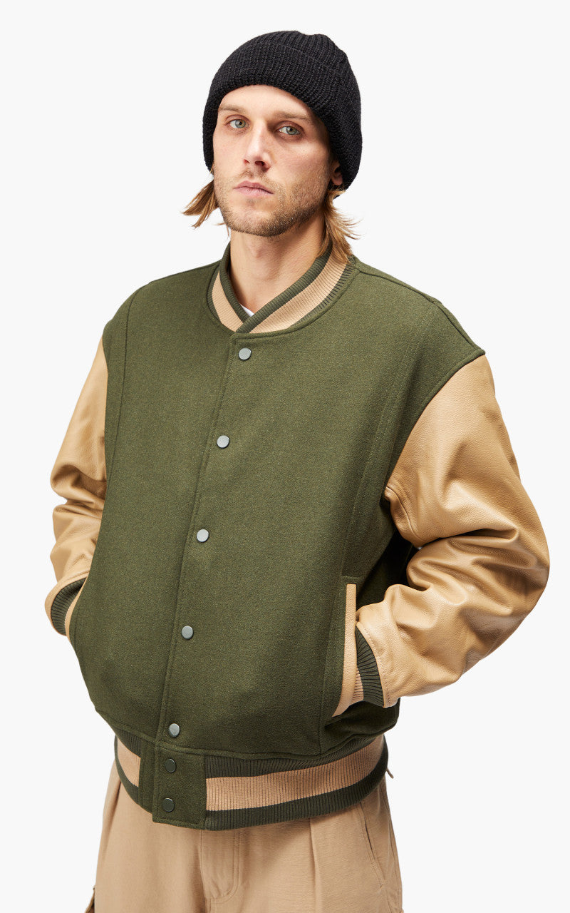 FrizmWORKS Leather Varsity Jacket Olive