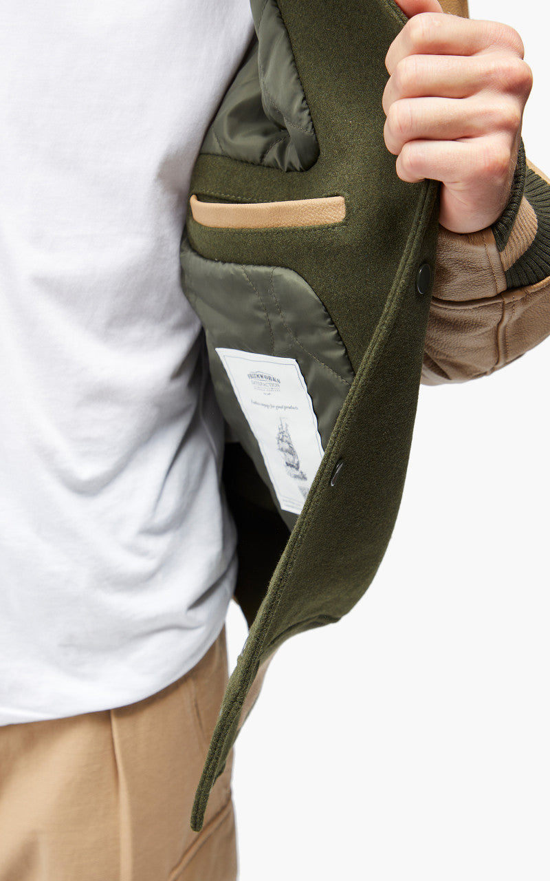 FrizmWORKS Leather Varsity Jacket Olive
