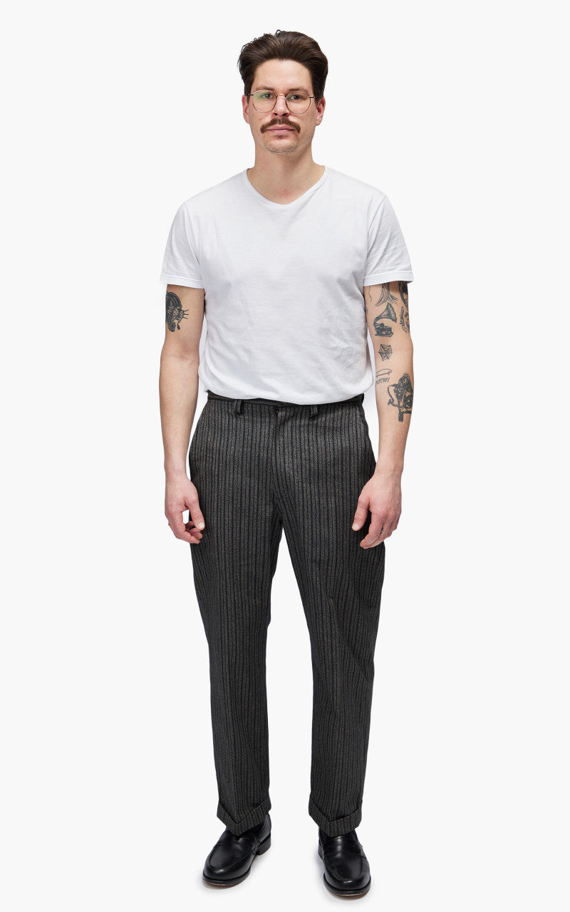 Fullcount 1128 Schonherr Weaving Cloth Farmers Trouser Charcoal Altanate Stripe